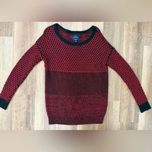 American Eagle Outfitters Red and Black Crew Neck Sweater